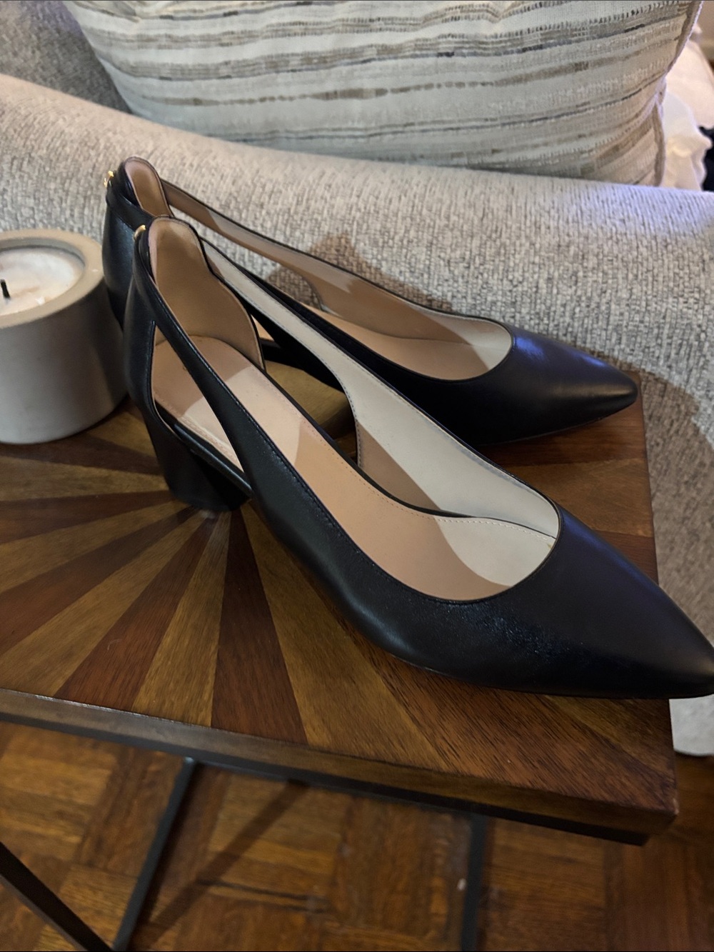 Cole Haan Caia Black Pointed-Toe, Block Heels, cut out detail
